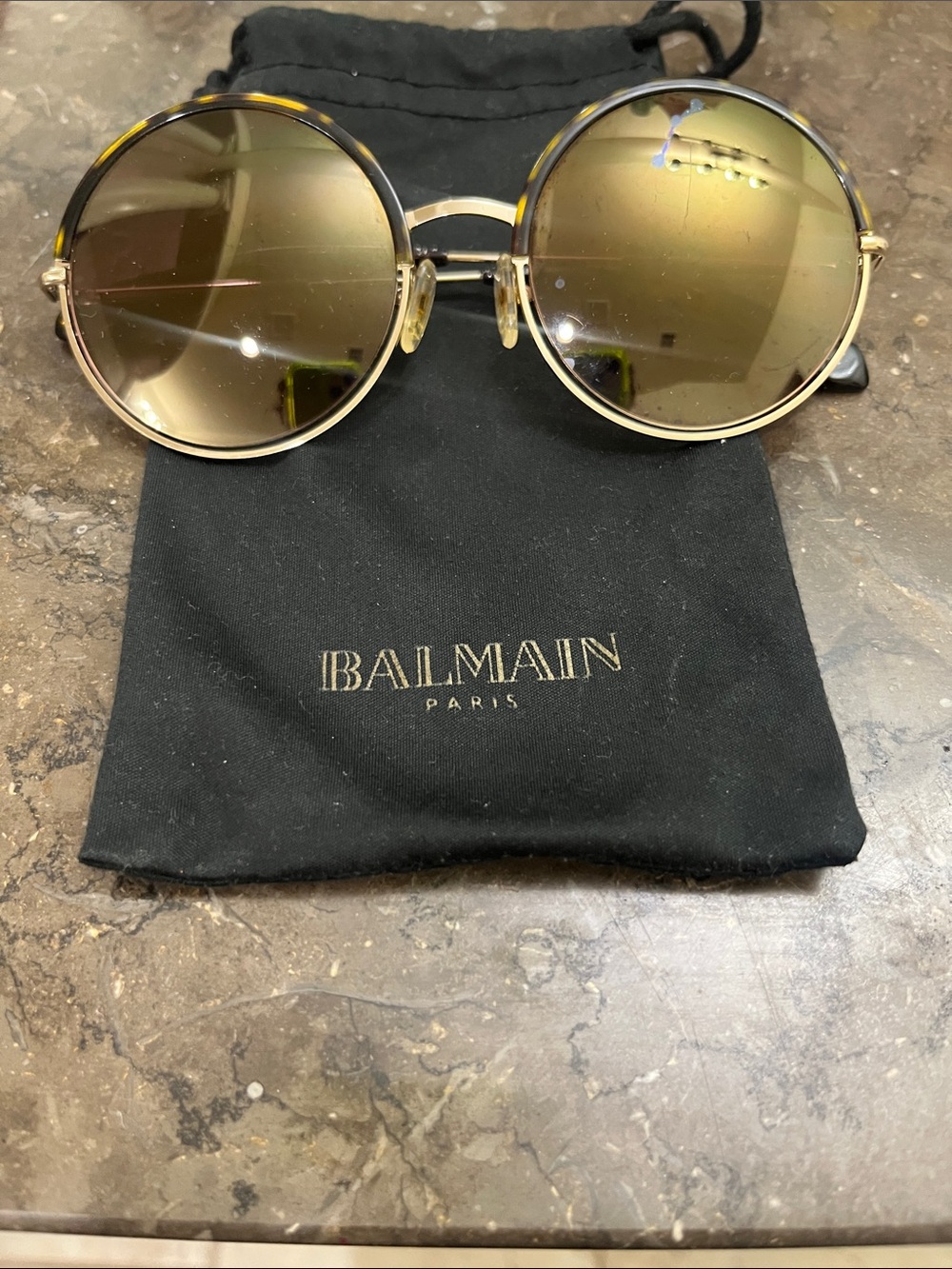 Balmain Gold Round Sunglasses with Gold Mirrors
